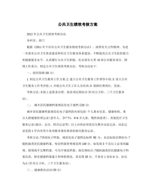 公共卫生绩效考核方案