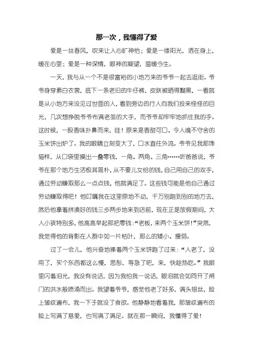 六年级作文：那一次,我懂得了爱作文600字