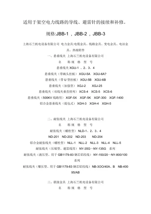 线夹金具型号