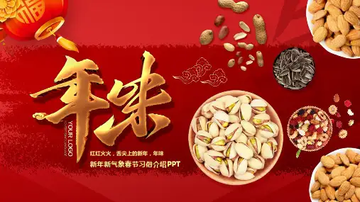 红色中国风年味新年习俗节日介绍精品PPT模板