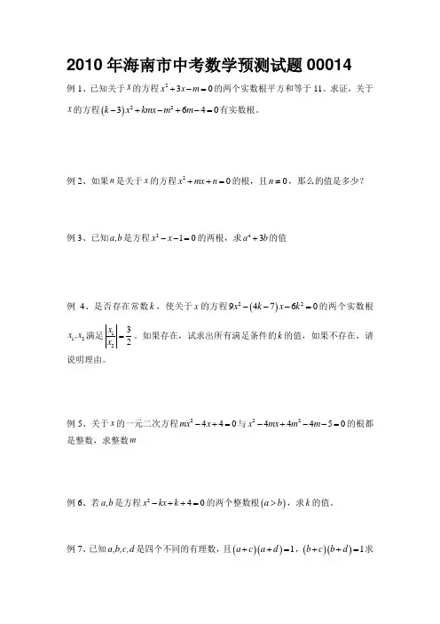 2010年海南市中考数学预测试题