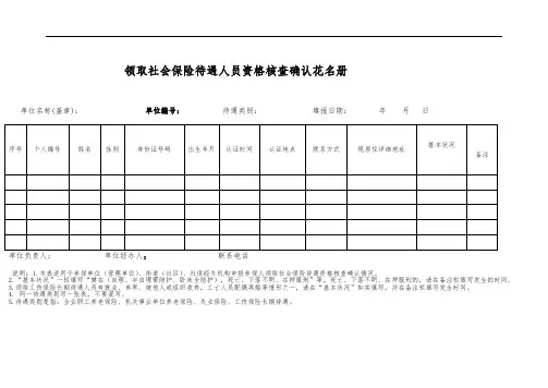 广西壮族自治区领取社会保险待遇人员资格核查确认花名册(空白)