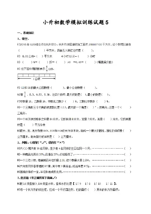2018年泰安市数学小升初模拟训练试题5