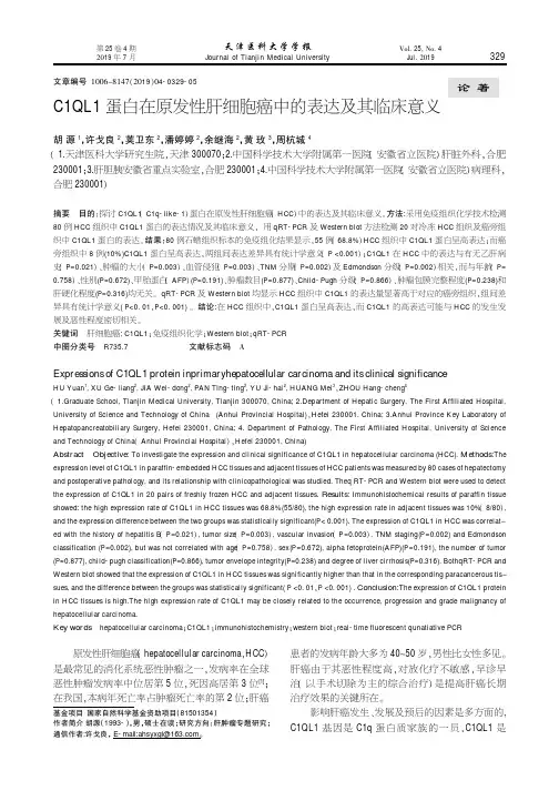 C1QL1蛋白在原发性肝细胞癌中的表达及其临床意义