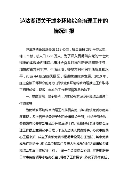 泸沽湖镇关于城乡环境综合治理工作的情况汇报