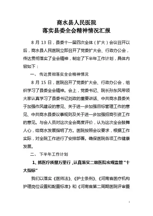 商水县人民医院落实县委全会精神情况汇报