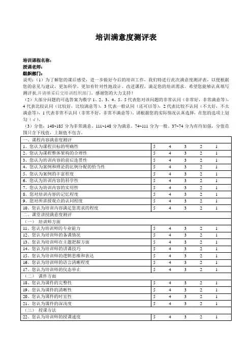 培训满意度测评表