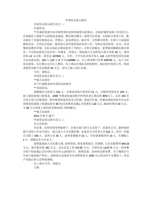 申请资金请示报告