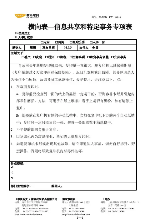 复印机使用通知