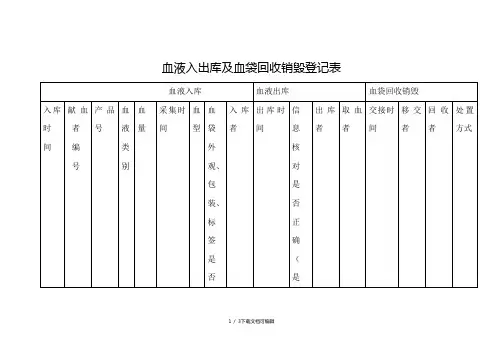 血液入出库及血袋回收销毁登记表