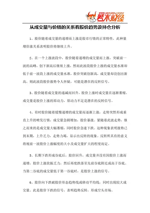 【技术分析】从成交量与价格的关系看股价趋势及持仓分析