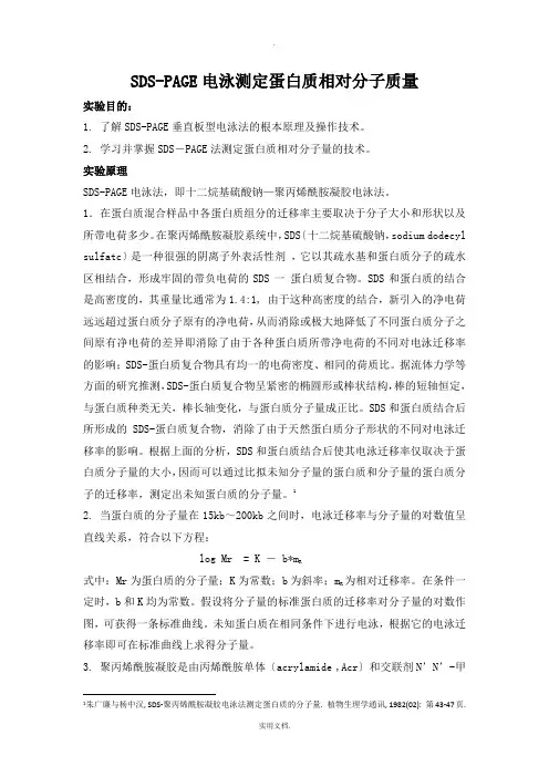 SDS-PAGE法测定蛋白质分子量实验