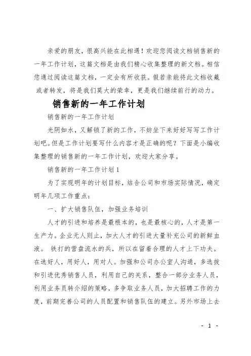 最新销售新的一年工作计划