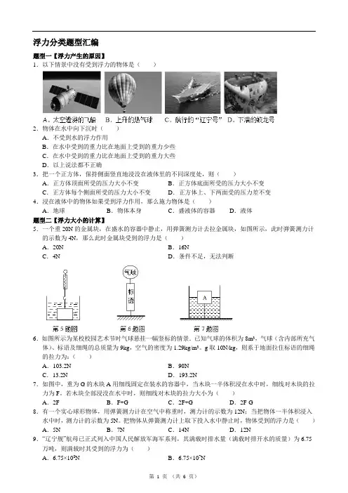 八上第一章浮力分类题型汇编