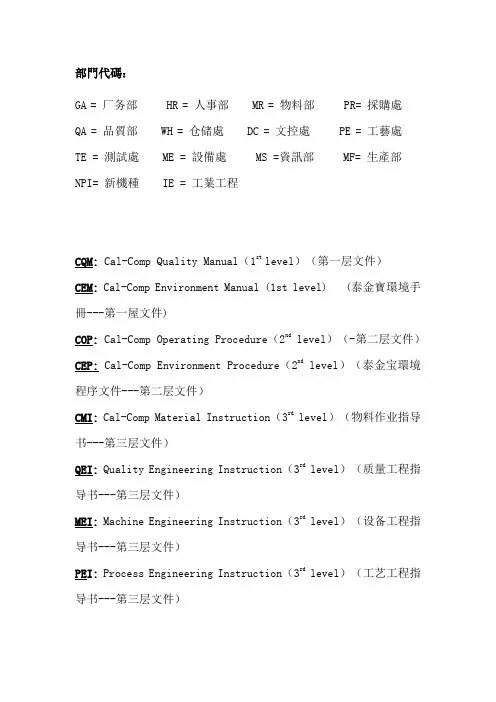 电子厂缩词(术语)