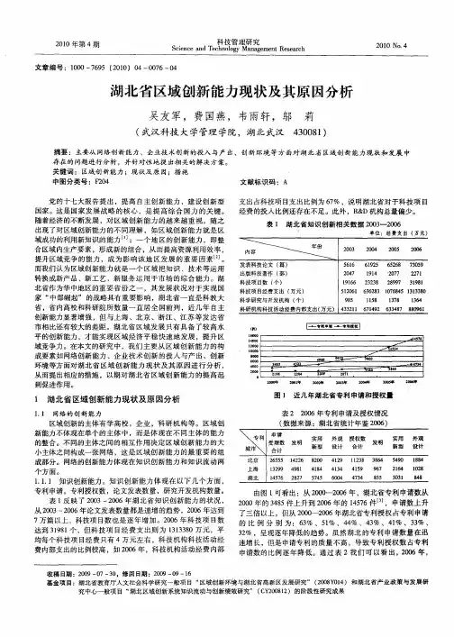 湖北省区域创新能力现状及其原因分析