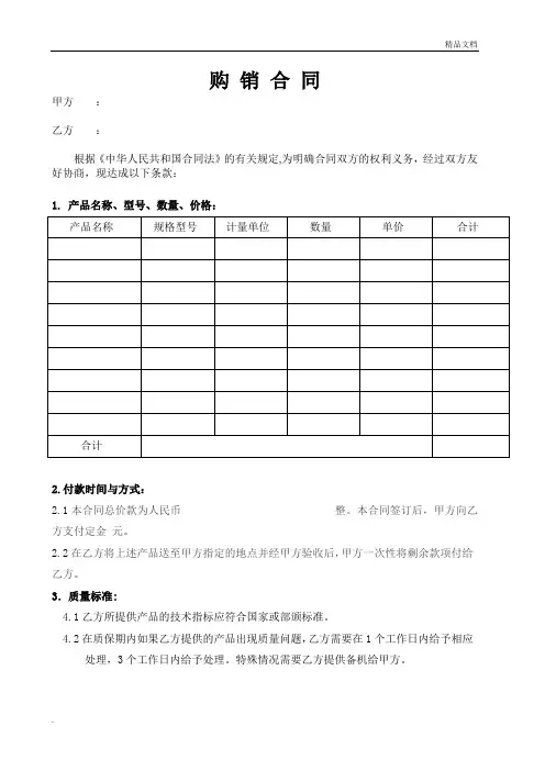 产品购销合同范本-简洁版