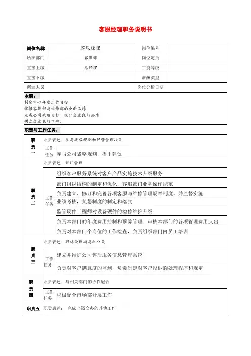 客服岗位说明书.