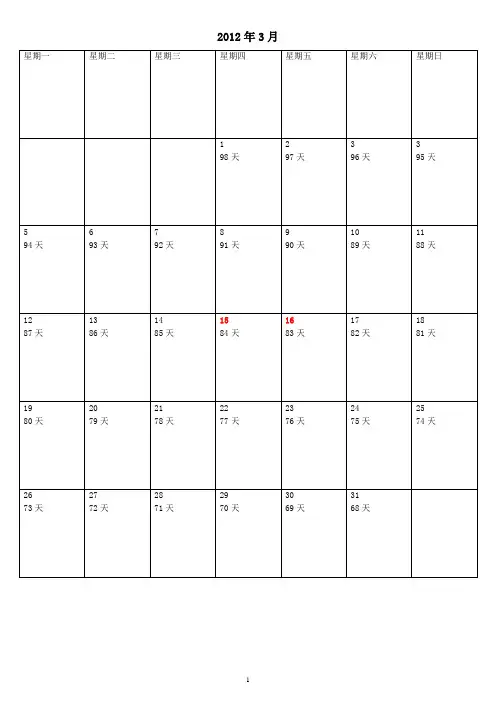 2012年高考倒计时日历
