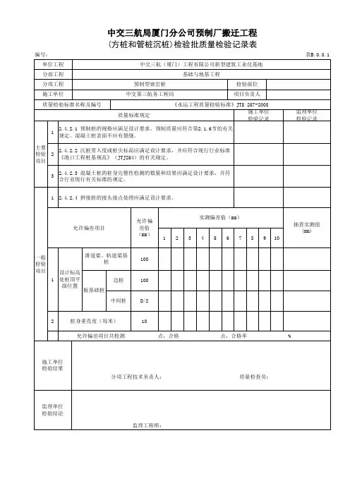 (方桩)检验批质量检验记录表