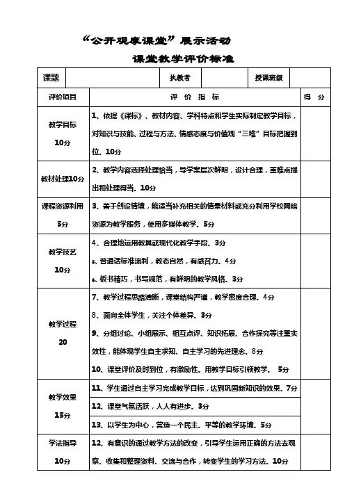 高校课堂展示活动评分表 (2)
