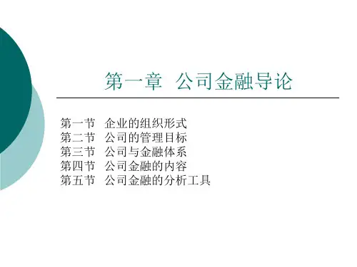 第一章 公司金融导论