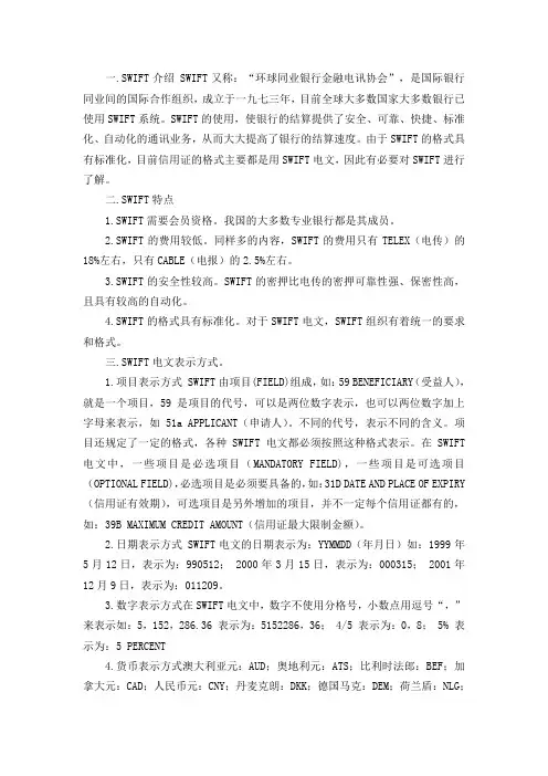 SWIFT开证说明