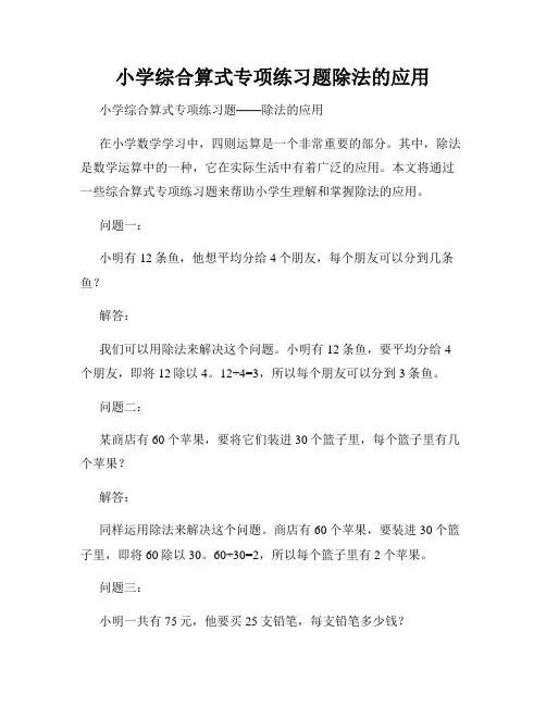 小学综合算式专项练习题除法的应用