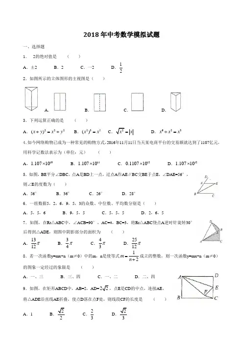 2018年中考数学模拟试题