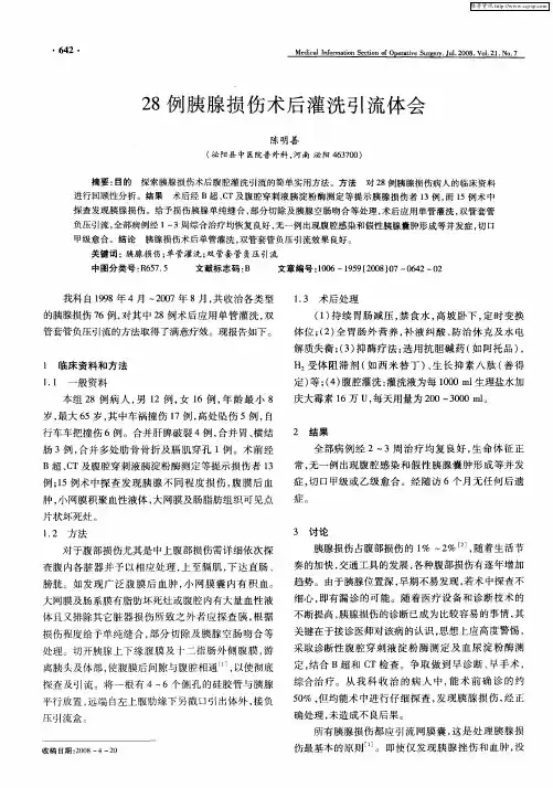 28例胰腺损伤术后灌洗引流体会