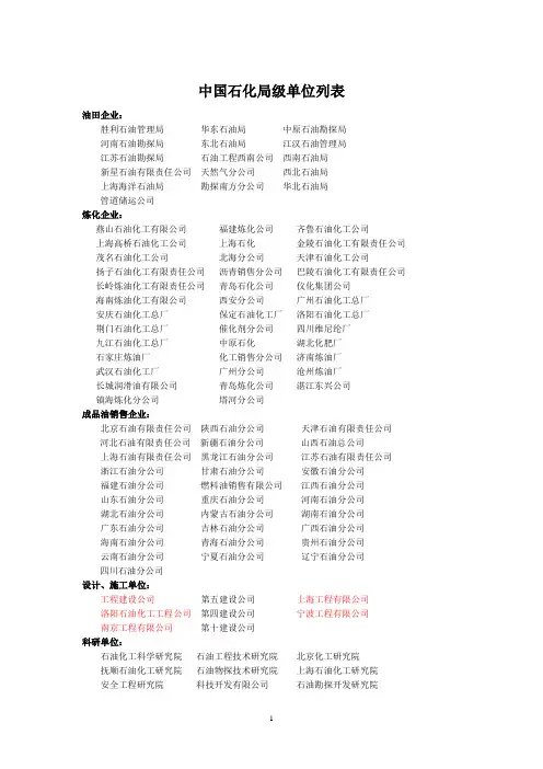 中国石化局级单位列表