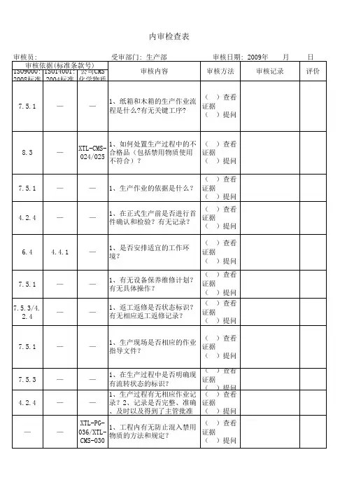 公司生产部内审检查表.xls