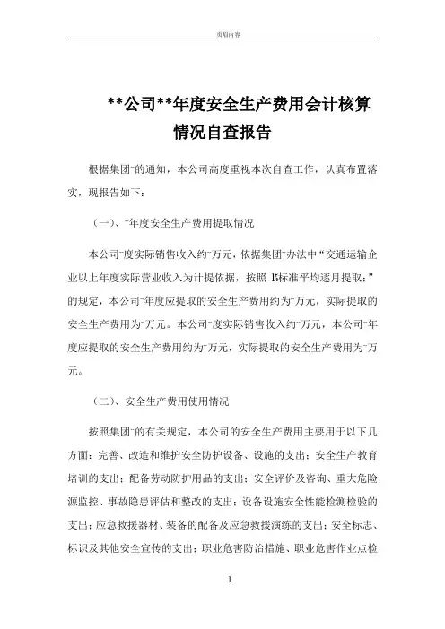 安全生产费用提取和使用情况报告 2