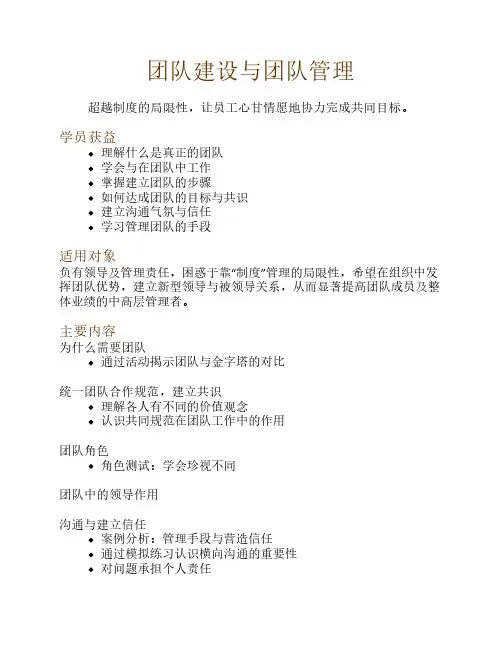 团队建设与团队管理