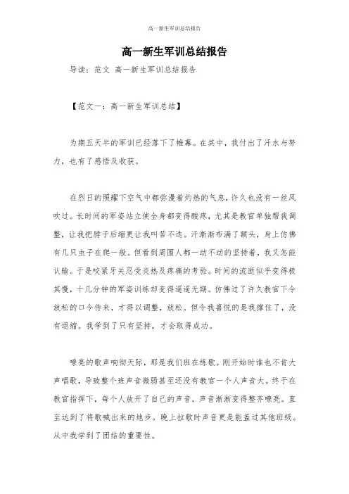 高一新生军训总结报告