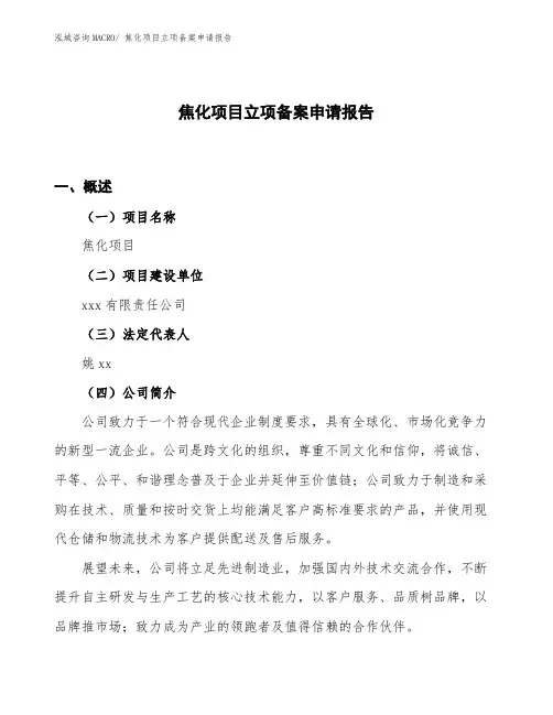 焦化项目立项备案申请报告