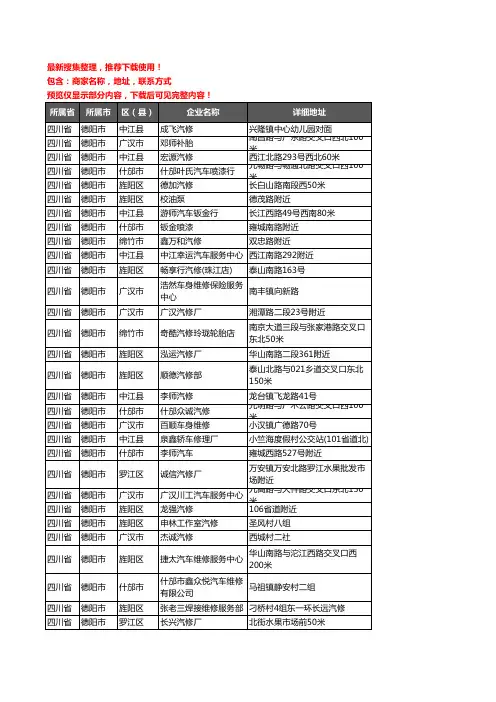 新版四川省德阳市汽车维修企业公司商家户名录单联系方式地址大全845家