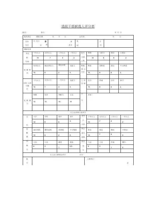 选拔干部候选人评分表