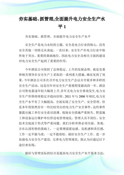夯实基础、抓管理,全面提升电力安全生产水平1.doc