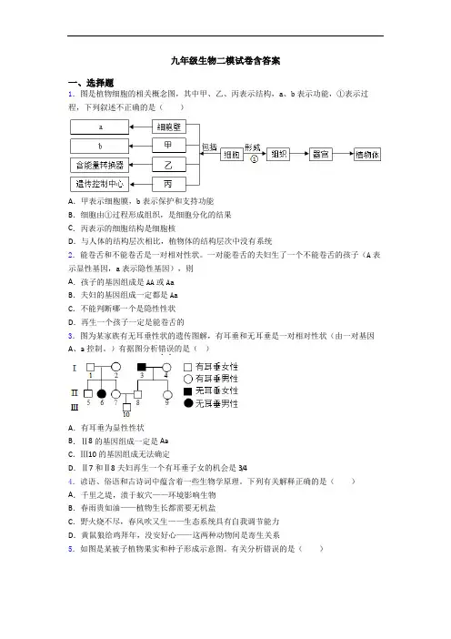 九年级生物二模试卷含答案