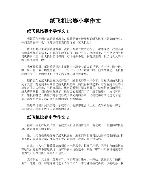 纸飞机比赛小学作文