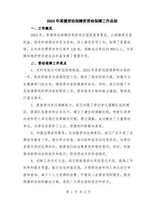 2024年某镇劳动保障所劳动保障工作总结