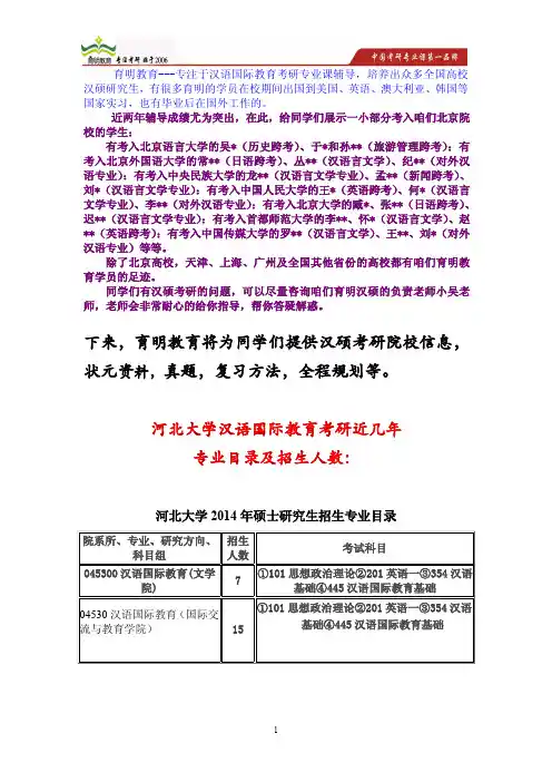 2015年河北大学汉语国际教育考研真题、招生目录、参考书、状元笔记分享