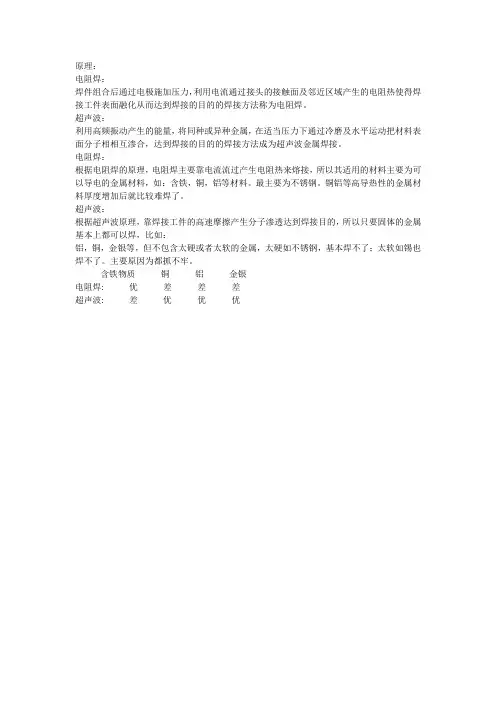 超声波焊接与电阻焊接的区别