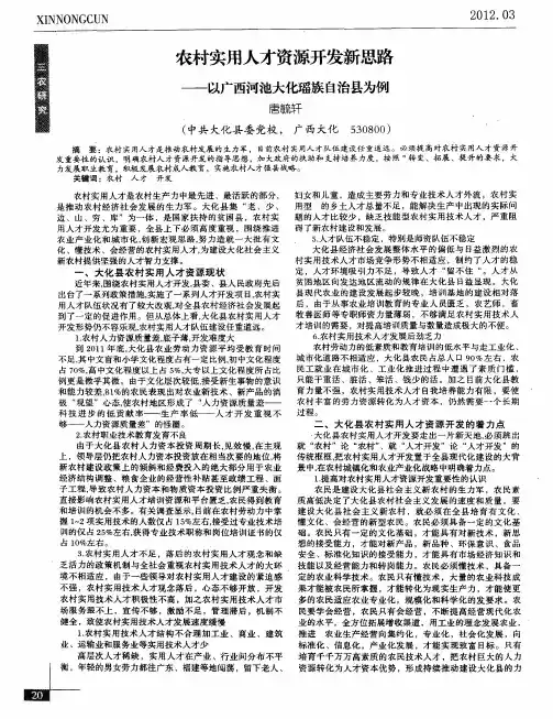 农村实用人才资源开发新思路——以广西河池大化瑶族自治县为例