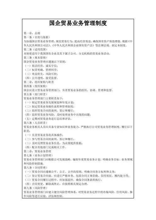 国企贸易业务管理制度