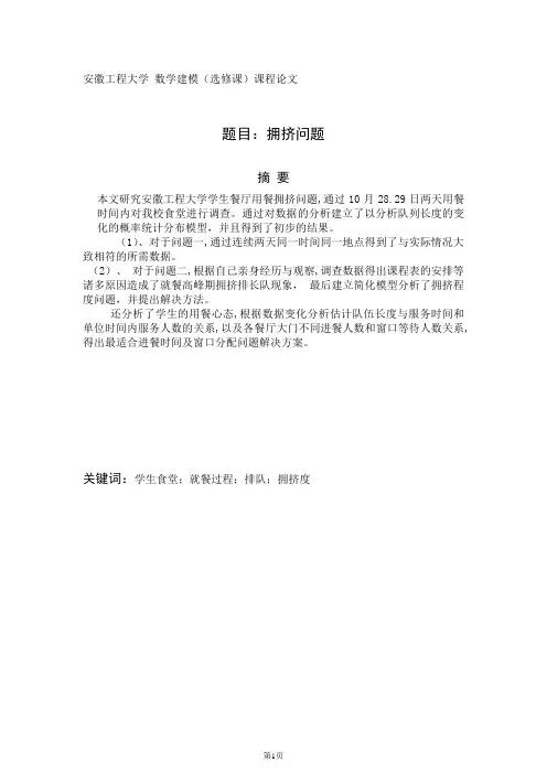 拥挤问题 数学建模论文