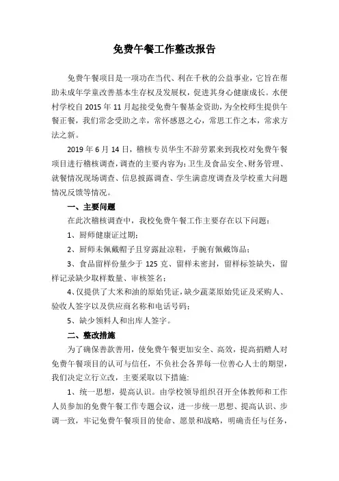 免费午餐工作整改报告