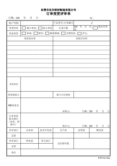 订单变更通知单