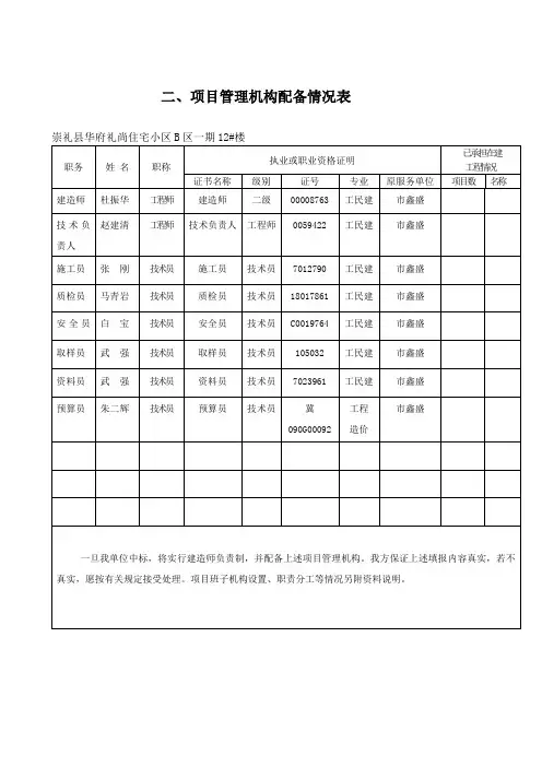 项目管理机构配备情况表 3